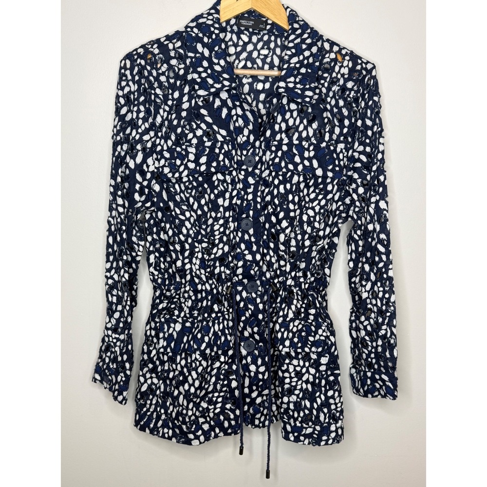 Simply Vera Vera Wang Navy Floral Eyelet Utility Jacket Size L
